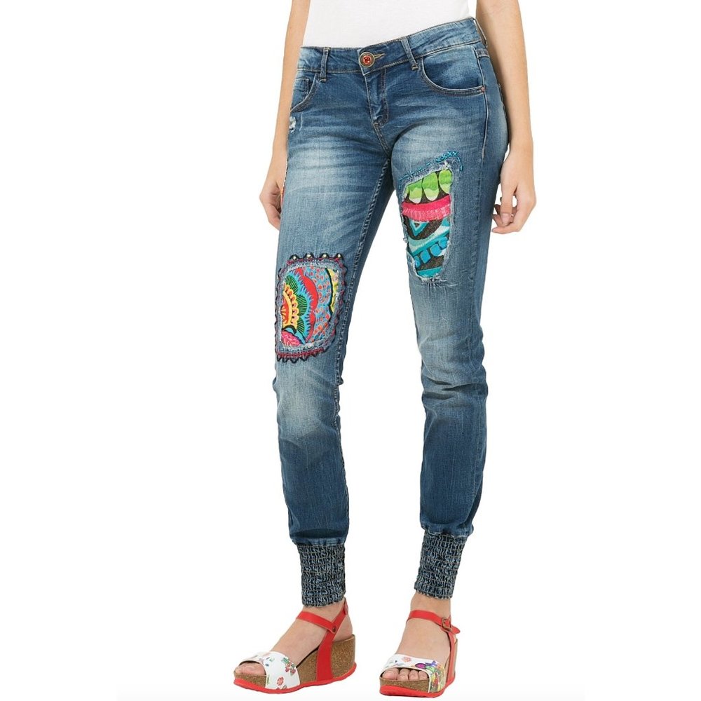 DESIGUAL Africa Arrow Rep Patchwork Jean Joggers - Picture 1 of 6